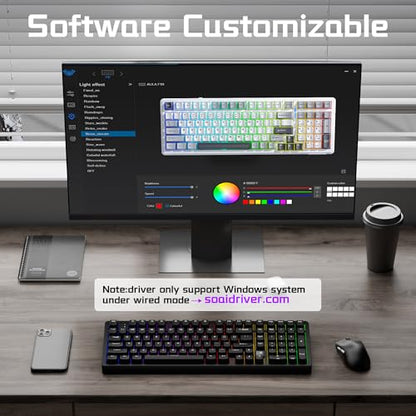 LEOBOG HI98C Pro Wireless Mechanical Gaming Aluminum Keyboard with Num Pad | Tri-Mode Wired/2.4G/BT5.0, Gasket Mount, Hot Swappable, RGB Backlit, Black Custom Creamy Keyboard for PC Gaming & Office - color: Black