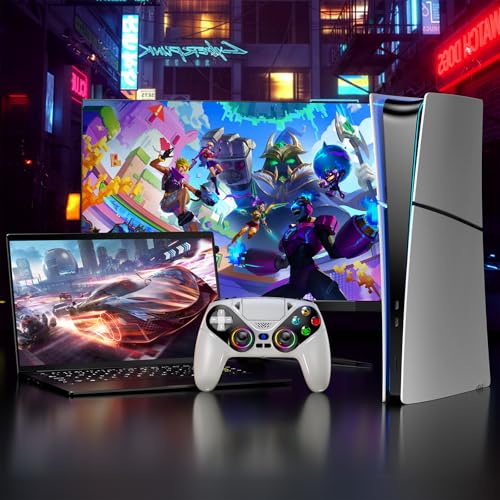 Xexvyrin LED Wireless Controller for PS5, Compatible with PS5 Pro/Slim/PC, Dual Vibration, Macro/Turbo Function, 3.5mm Audio Jack,1000mAh Battery, 6-Axis Motion Control Gamepad with Speaker（Black） (white) - color: White