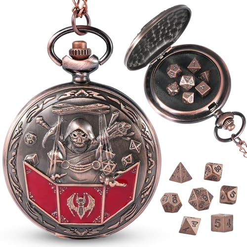 D&D Dice Set,7PCS Metal Dice for Dungeons and Dragons,Mini Dice Set with Pocket Watch Case,Role Playing Board Games Accessories (DM, Copper) - color: Copper, style: DM