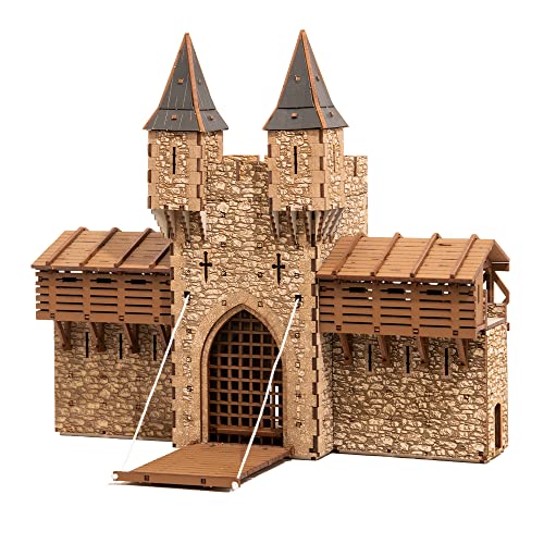 Barbican P - Castle gate - 3D Wooden Puzzle - DIY 28mm Scale Model Building Set for Adults and Collectors - Assembly kit - Tabletop Miniature Terrain Set - color: Gatehouse (Real Texture)
