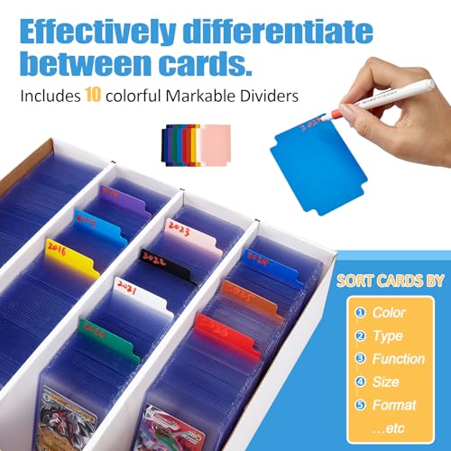 4 Pack Sports Card Boxes 3120 Count Cardboard Card Storage Box White Bulk Card Storage Baseball Card Boxes with 10 Dividers Sports Cards Storage Box for Card Game Baseball Card Storage Boxes