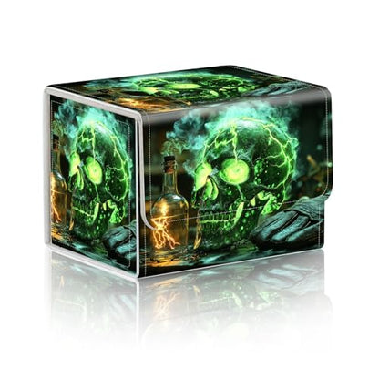 Trading Card Storage Box, Holds 100+ for MTG Cards, PU Leather with Magnetic Closure, Magical Alchemy Skull with Potion Durable Deck Box for Magic the Gathering, Trading Card Games - color: Magical Alchemy Skull with Potion
