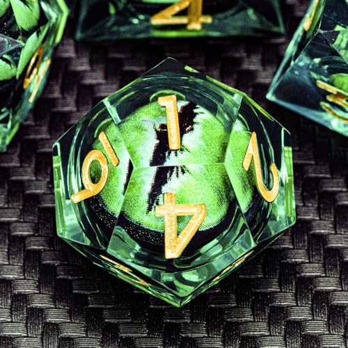 ARUOHHA DND Resin Dice Dragon Eye Dice Liquid Core Green Sharp Edged Dice Set with Gift Box, Dungeons Polyhedral D and D Dice Set Compatible with D&D Role Playing Game D20 D12 D10 D8 D6 - color: Ly02-green