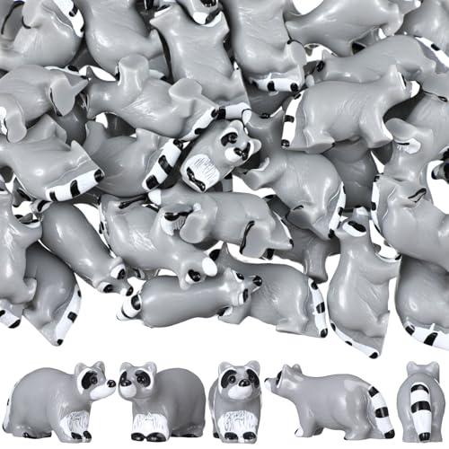 Seenelling 50 Pcs Mini Raccoon Figurine Bulk Resin Miniature Tiny Animals Figures Small Little Cute Raccoon Home Decor for Cabin Lodge Rustic Cake Toppers Desktop Home Decor(Crawl) - style: Crawl