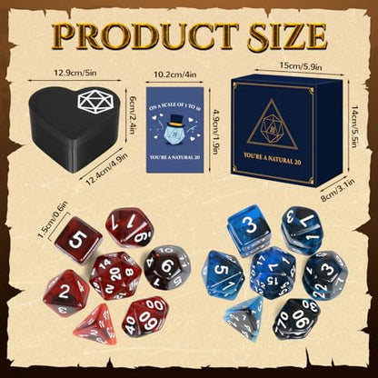 MOVINPE D&D Dice Box with Dice Set – Heart-Shaped Polyhedral Dice Storage Case with 14 Dice, Valentine’s Day Gift for Dungeons & Dragons Players, Tabletop RPG Dice Gift Set