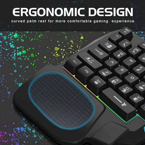 One-Handed Gaming Keyboard, 35 Keys, 3 Color Backlight, Wide Palm Rest, Gaming Keyboard for Computer for Mobile Games