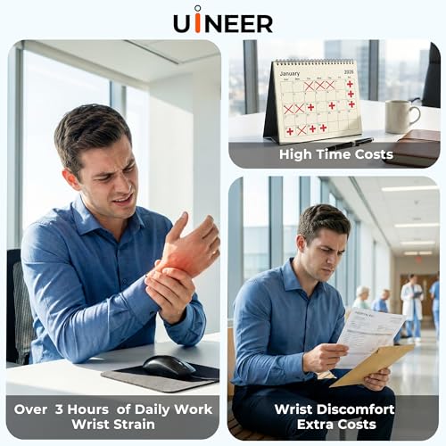 Uineer Vertical Ergonomic Mouse, Wireless Bluetooth Mouse, 3-Device,Quiet | Switch among 3 devices; side scroll wheel supports horizontal navigation for documents and spreadsheets. - color: Black