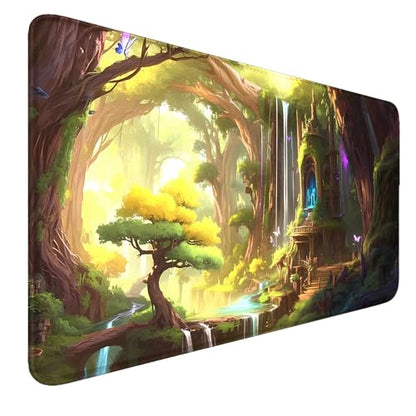 Fantasy Stitched Edges TCG Playmat, 24 x 14 inches MTG Mats for MTG Trading Card MTG Playmats Smooth Surface Battle Game Rubber Collection - color: Forest House