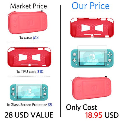CoBak Carrying Case for Nintendo Switch Lite - with 1 Screen Protector, 1 Grip Case and 4 Thumb Grip Caps, Ultra Slim Premium EVA Travel Pouch Protective Cover, 8 Game Cartridges, Pink
