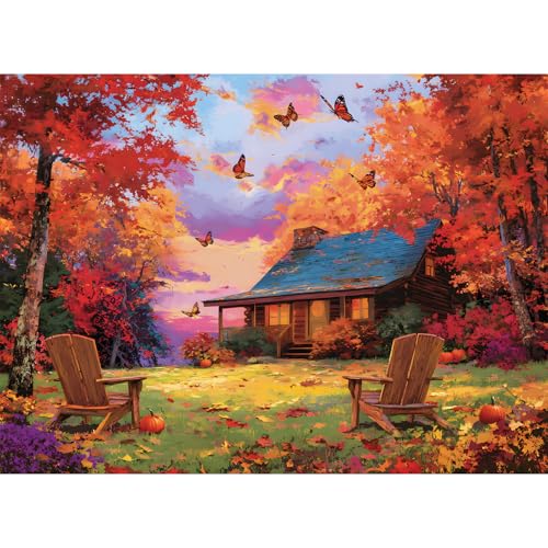500 Piece Puzzles for Adults, Cozy Autumn Cabin Jigsaw Puzzle with Colorful Leaves, Pumpkins in Fall 500 Piece Puzzle, Wall Decor, Perfect for Gift for Adults, Seniors, 20.5 x 15 in - style: Autumn Cabin