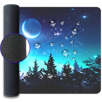 Starry Night Forest Large Gaming Mouse Pad Desk Pad, 27.5x11.8in Moon Galaxy Extended Desk Mat with Stitched Edges, Non-Slip Waterproof Rubber Base for Office, Computer & Laptop - color: Forest, Starry Sky, Moon