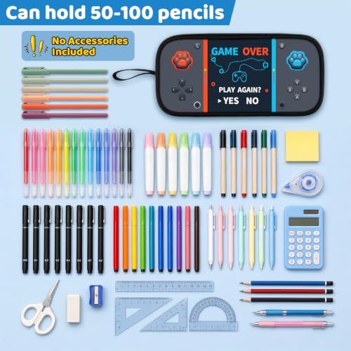 Game Controller Pencil Case for Boys Kids Teens, Large Capacity Pencil Pouch with 3 Compartments, 7 Pockets and Label Pocket for School College Office Travel (Gray) - color: Gray