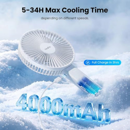 HandFan Quiet 6 Inch Handheld Fan [34H Max Cooling Time], 6 Speed Rechargeable Personal fan and Desktop with Base, 180° Foldable for Travel Concerts Makeup Office (White) - color: whtie