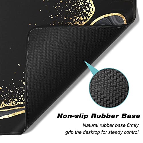 Extended Gaming Mouse Pad, XXL Large Desk Pad 30 x 14 Inch, Big Computer Keyboard Mousepad, Waterproof Mouse Mat with Stitched Edges and Non-Slip Base for Women Office Gaming, Black Marble - color: Black Marble