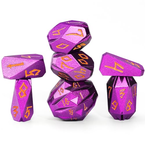 FONVGOGO Dungeons and Dragon Dice Set, Metal DND Dice with Cardboard Box Stonehenge Theme RPG Dice for Role Playing Games Gifts (Purple Orange) - color: S Purple Orange