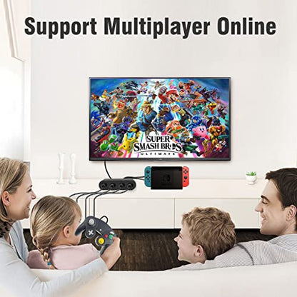 Gamecube Controller Adapter for Switch /OLED /Switch 2, Gamecube Adapter Compatible with PC Wii U with 4 Ports 6 FT Cable Support Turbo and Vibration for Gamecube Controller Play Super Smash Bros