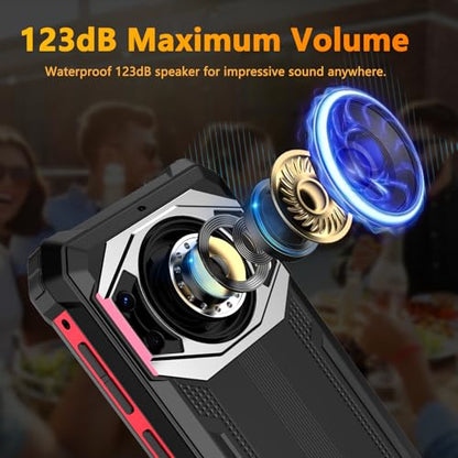 FOSSIBOT F101P Android 13 Rugged Smartphone, 7GB+64GB /1TB Rugged Call Phone 10600mAh Unlocked Phone 123dB Loud Volume Phone 5.45" 24MP+8MP Camera Waterproof Smartphone 4G Dual SIM OTG 18W Charger - color: Red