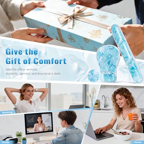 Ospelelf Mouse Pad with Wrist Rest Set Gel Ergonomic Keyboard Wrist Support Anti-Slip Rubber Bottom Office Women Desk Accessories for Computer, Laptop and Gaming, Ice Blue - color: Ice Blue, style: Keyboard Rest + Mouse Rest + Coaster