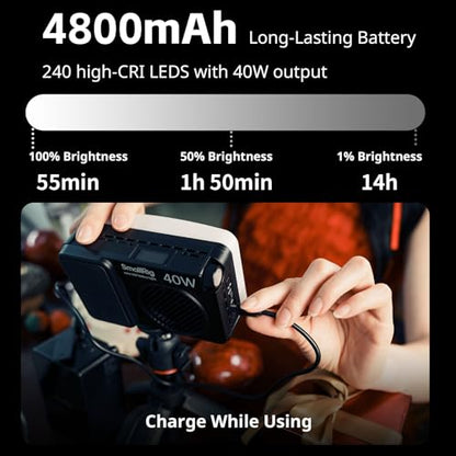 SmallRig RM 40C Mini LED RGB Video Light, 4800mAh Battery, LCD Display, Portable Camera Light for Tiktok Youtube Content Creators Photographer Gifts, 2500K-10000K CRI 96 TLCI 99, Magnetic Mount - 5359 - color: 40C RGB