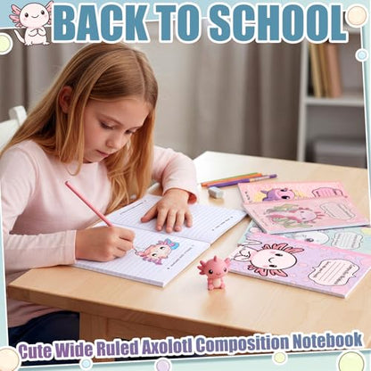 Glenmal 6 Pcs Composition Notebook Wide Ruled Paper Cute Axolotl Assorted Composition Notebook 110 Page 7-1/2"x9-1/4 Journal Gift for Back to School First Day of School Student Teacher Axolotl Lover - style: Axolotl