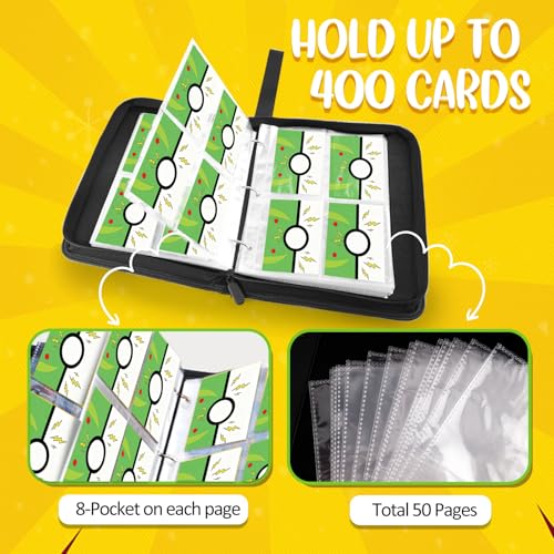 Collectible Trading Card Albums, 400 Card Holders with 50 Removable Sleeves, Portable 4 Pockets Collectible Trading Card Binder, PU Card Collection Binder for MTG, TCG, Sport Card, Game Cards - color: OLIVE GREEN