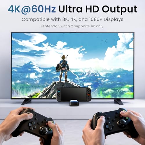 PORTHOLIC Docking Station for Nintendo Switch 2, Portable TV Dock with 4K@60Hz HDMI Output, 60W PD Charging, USB 3.0 & USB 2.0 Ports, One-Touch Mode Switch, 3-Angle Travel Charging Stand