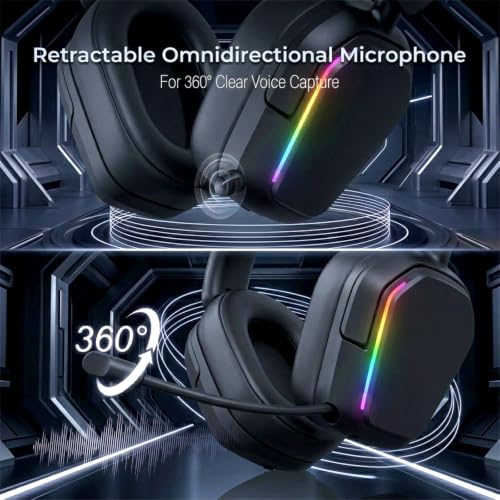 RK ROYAL KLUDGE HG101 V2 Wireless Gaming Headset, 2.4G/Bluetooth 6.0/3.5mm Wired Headphones, 7.1 Surround Sound, 40mm Drivers, Memory Foam Cushions, Works with Xbox, PS4/5, PC, Switch, Black - color: Black
