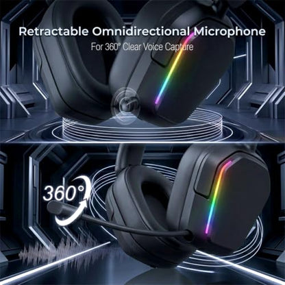 RK ROYAL KLUDGE HG101 V2 Wireless Gaming Headset, 2.4G/Bluetooth 6.0/3.5mm Wired Headphones, 7.1 Surround Sound, 40mm Drivers, Memory Foam Cushions, Works with Xbox, PS4/5, PC, Switch, Black - color: Black
