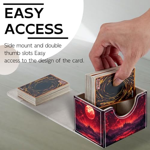 Trading Card Storage Box, Holds 100+ for MTG Cards, PU Leather with Magnetic Closure, Red Blood Moon Castle Fantasy Durable Deck Box for Magic the Gathering, Trading Card Games - color: Red Blood Moon Castle Fantasy