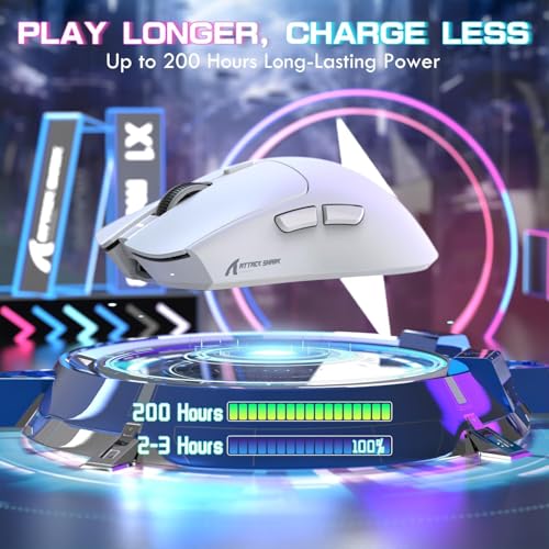 ATTACK SHARK X1 Ultralight Tri Mode Wireless 40000 DPI Gaming Mouse-White | Magnetic RGB Charging Dock,PixArt PAW3395 Pro Sensor,BT/2.4Ghz/Wired,1K Polling,Optical Micro Switch,Driver for PC Mac Gamer - color: White