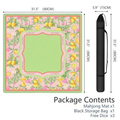 Green Mahjong Mat for Table, 31.5 * 31.5in Anti Slip Mahjong Table Cloth, Noise Reduction, Neoprene Mah jongg Mat with Carrying Bag & 3 Dices, Poker Board Tile Games Mats, Lemon Tree - color: Lemon03