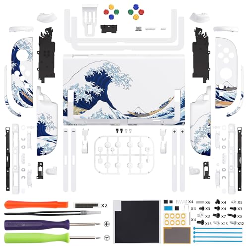 eXtremeRate DIY Replacement Shell Buttons for Nintendo Switch 2, Custom Full Set Back Plate Controller Housing with Buttons for Switch 2 Handheld Console & Joycon 2 - Deluxe Version - The Great Wave - color: The Great Wave