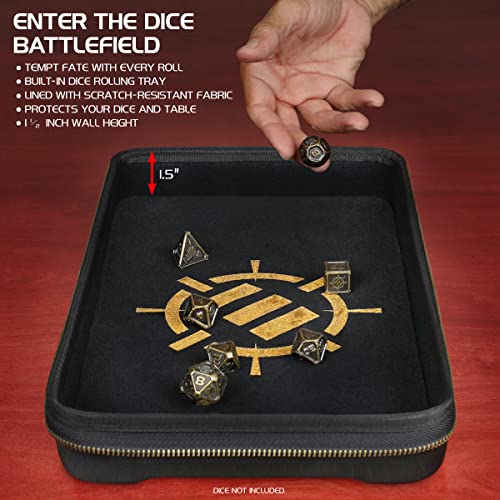 ENHANCE Tabletop Community DnD Dice Case and Rolling Tray - Holder and Storage for up to 500 RPG Dice with Rugged Protective Design, Soft Interior, and Organizer Pockets (500 Capacity)