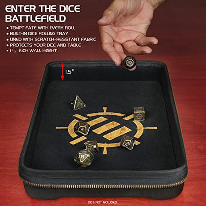 ENHANCE Tabletop Community DnD Dice Case and Rolling Tray - Holder and Storage for up to 500 RPG Dice with Rugged Protective Design, Soft Interior, and Organizer Pockets (500 Capacity)