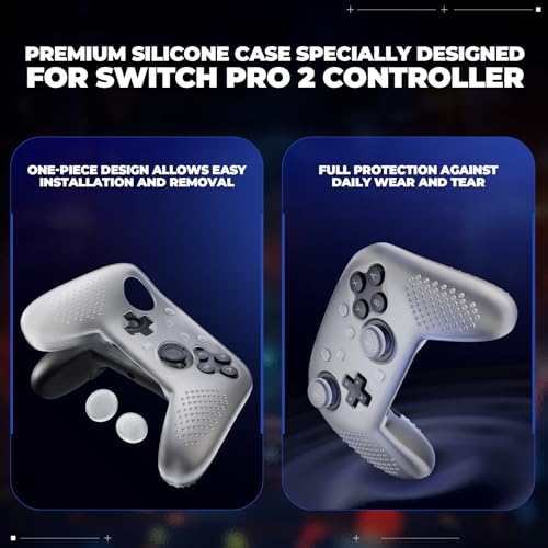 PlayVital Silicone Cover Skin for Nintendo Switch 2 Pro Controller – 3D Studded Edition Anti-Slip Grip Protector Case for Switch 2 Pro with Back Button Cap & Thumb Grips - Clear White - color: Clear White