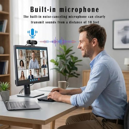1080P Webcam for PC/Laptop, USB Webcam with Microphone, Noise Cancellation, Support Beauty, Plug & Play with Auto Light Correction for Video Calls, Live Streaming Gaming & Online Meetings - size: 1080P