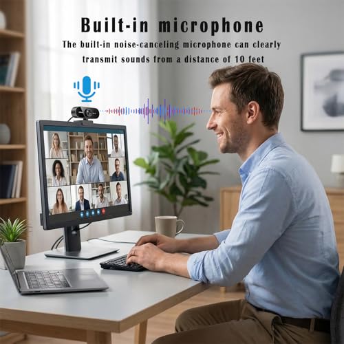 2K Webcam for PC/Laptop, USB Webcam with Microphone, Noise Cancellation, Support Beauty, Plug & Play with Auto Light Correction for Video Calls, Live Streaming Gaming & Online Meetings - size: 2K