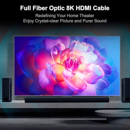 8K Detachable Full Fiber Optic Armored HDMI 2.1 Cable, 48Gbps, 50FT | Full Fiber Optic Design Reduces EMI vs Copper Cables; Replace the Module Without Replacing the Entire In-Wall Cable - size: 50FT