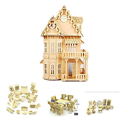 NWFashion 17" Wooden Dream Dollhouse 2 Floors with Furnitures DIY Kits for Christmas Party Dollouse (Gothic Furnitures Sets) - color: Gothic Furnitures Sets