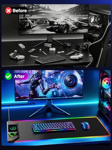 Magnetic Wireless Charging Mouse Pad Gaming, 31.5"x15.8" Large Desk Mat | RGB Mousepad, Smooth Glide, Stitched Edge, Non-Slip Rubber Base, Desk Pad Computer Keyboard Mat, No Adapter - color: RGB-31.5"x15.8"-Mag