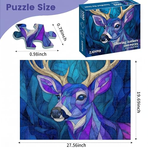 1000 Piece Puzzle for Adults, Glowing Antlers Jigsaw Puzzle for Adults, Premium Matte Finish, Thick Blue Cardboard, Fun and Challenging Family Game Great Gift Idea - color: Glowing Antlers