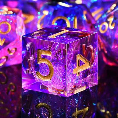 AUSTOR 7-Die DND Dice Set Sharp Edge Resin Dice Handmade Polyhedral Dice for Dungeons and Dragons RPG MTG Table Games（Peach & Blue - color: Peach & Blue