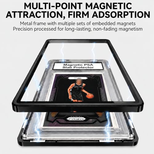 PSA Slab Case with 9-Point Secure Lock, Aluminum Alloy Graded Card Case, Magnetic UV Protection Slab Protector Fits 35PT PSA, CGC, CSG Cards, Professional Display Frame for Sports Cards (Black) - color: Black