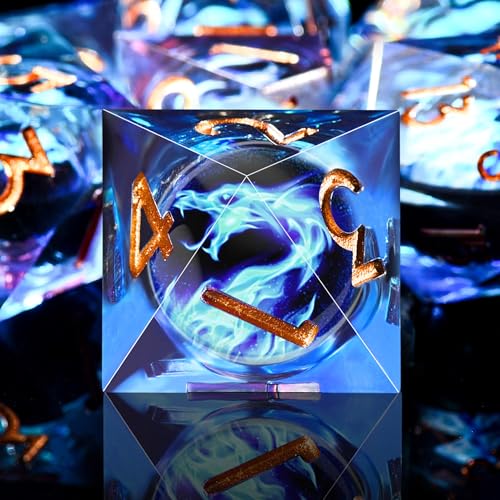 AUSTOR 7 Die DND Dice Set - Blue Flame Dragon Resin Dice (D20, D12, D10, D8, D6, D4) with Case - color: Blue Flame Dragon