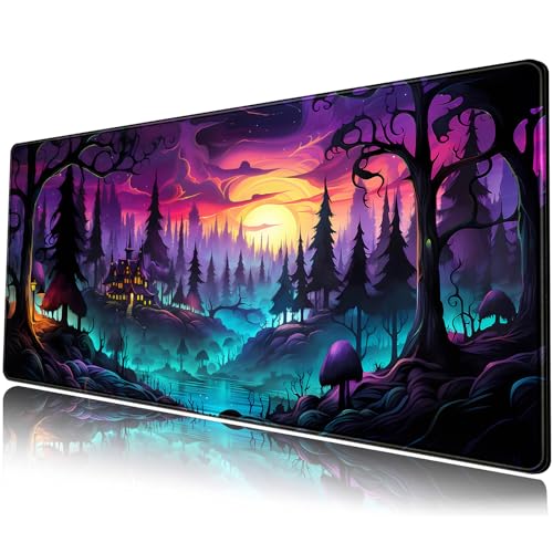 Mystic Forest Desk Mat Purple Cute Large Mouse Pad Extended Gaming Mousepad XL Big Aesthetic Desk Pad Cool Anime Keyboard Mat Laptop Desktop Mouse Mat 31.5''X11.8'' - color: Mystic Forest