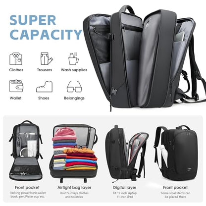 TANGCORLE Vacuum-Compressed Travel Backpack: Expandable, Airline-Approved Laptop Backpack—Unisex Business Backpack - color: Black-b50l