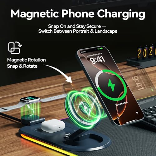 Wireless Charging RGB Mouse Pad 3-in-1, 800×300mm Extended Desk Mat, Fast Charging for Phone, Earbuds and Watch, Large Gaming Mouse Pad with LED Lighting
