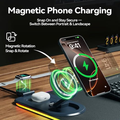 Wireless Charging RGB Mouse Pad 3-in-1, 800×300mm Extended Desk Mat, Fast Charging for Phone, Earbuds and Watch, Large Gaming Mouse Pad with LED Lighting