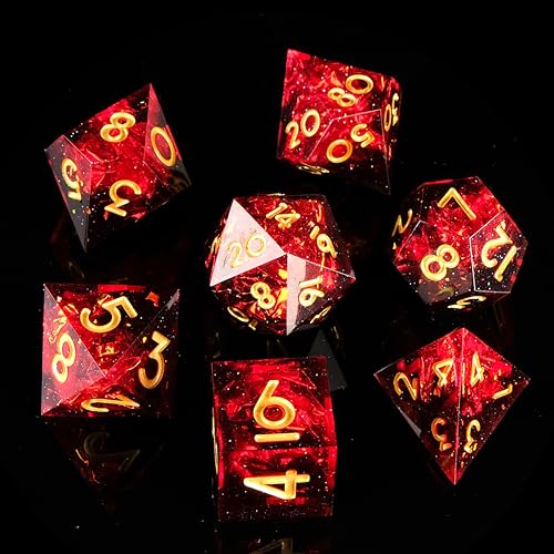 DND Dice Set Handmade 7 Accessories Sharp Edge Dice for Dungeons and Dragons TTRPG Games, Multi-Sided RPG Polyhedral Resin Sharp Edge Dice Roleplaying Games (Black Red) - color: Black Red