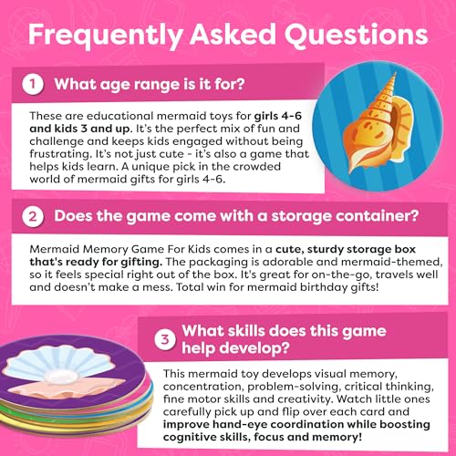 Mermaid Toys for Girls 4-6 Matching Game - Memory Game for Kids - Girls Toys 4-5 - Mermaid Gifts - 4 Year Old Girl Birthday Gifts - Kids Games Preschool Educational Toys - color: Mermaids